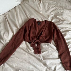 2 for $20 - Rust Tie-Front Cropped Cardigan